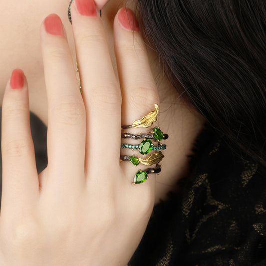 Vintage Fire Green Diopside Ring (925, Vermeil)