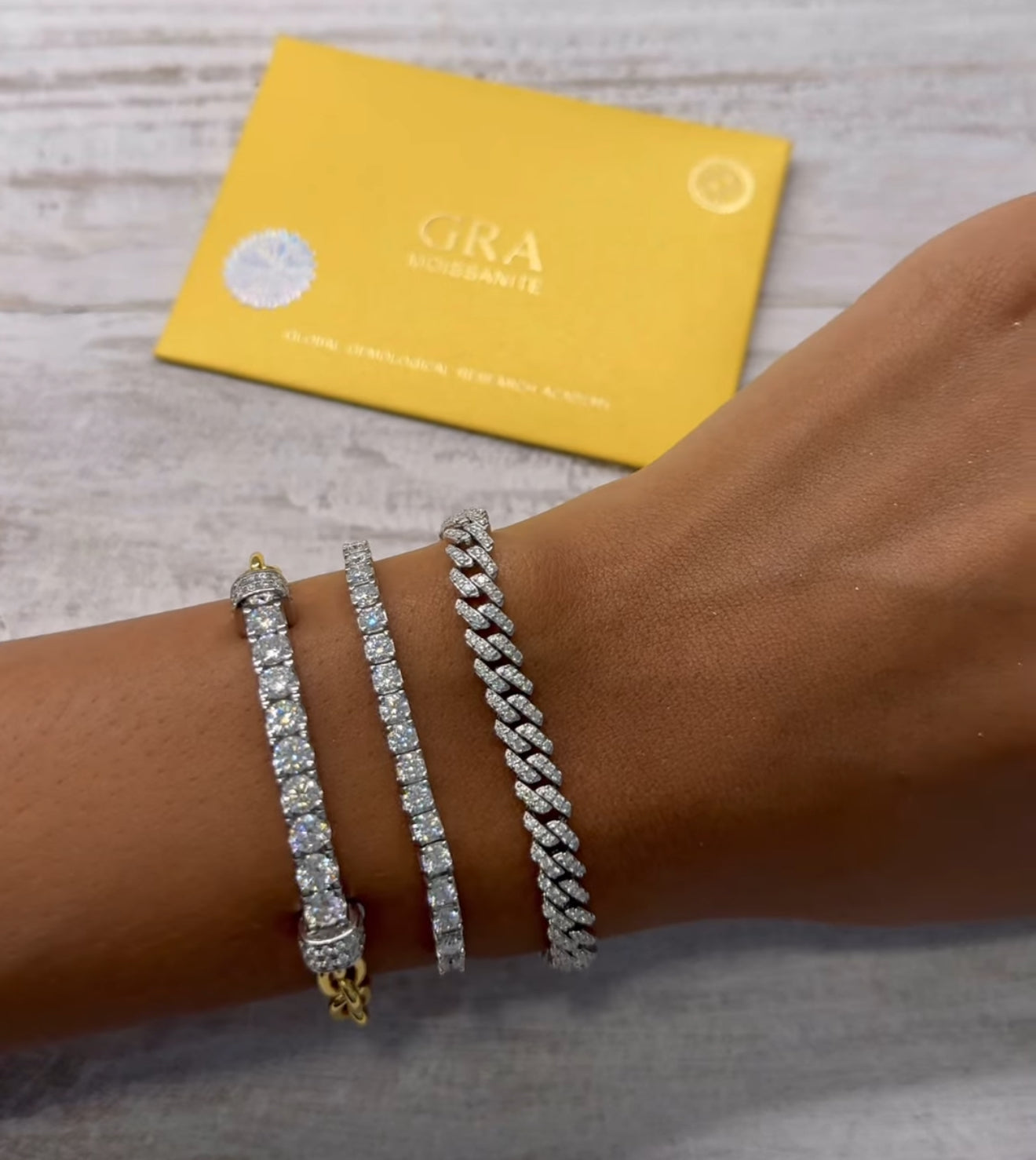 Billion Dollar Babe Two Tone Moissanite Tennis Bar Bracelet (18k Vermeil)