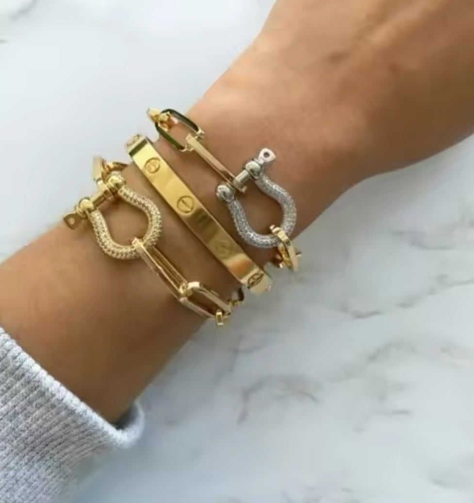 Pave Link Paperclip Bracelet (Gold & Silver)