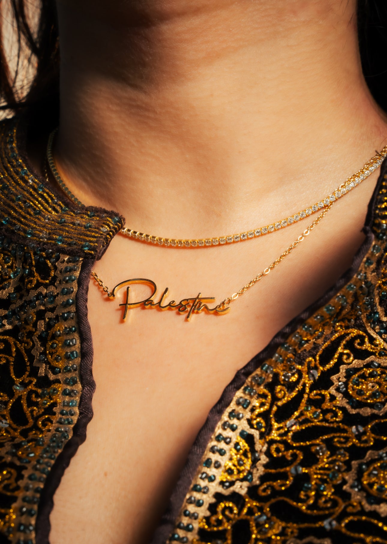 Gold Palestine Nameplate Necklace