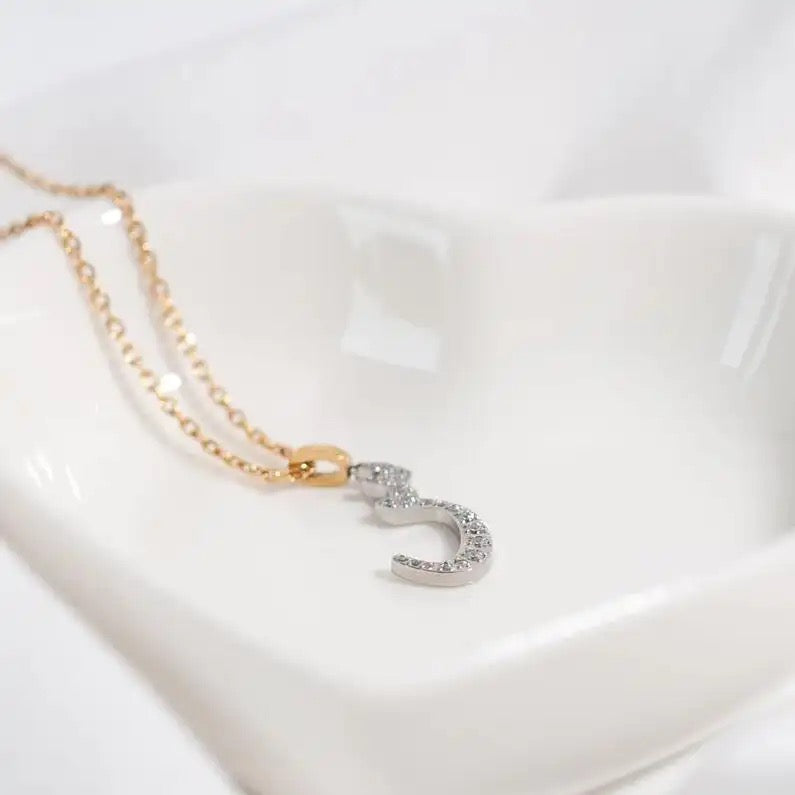 Two Tone Pave Arabic Initial Necklace