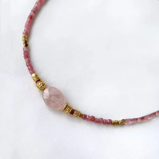 Pink Tourmaline & Rose Quartz Triple Necklace