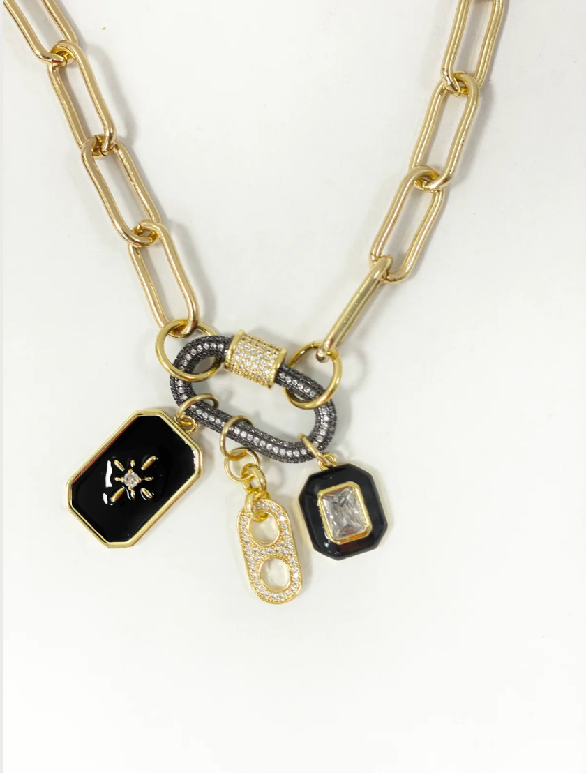 Gold Ebony Carabiner Clasp Charm Necklace