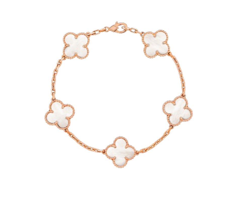 Rose Gold & Pearl Clover Bracelet (925, Vermeil)