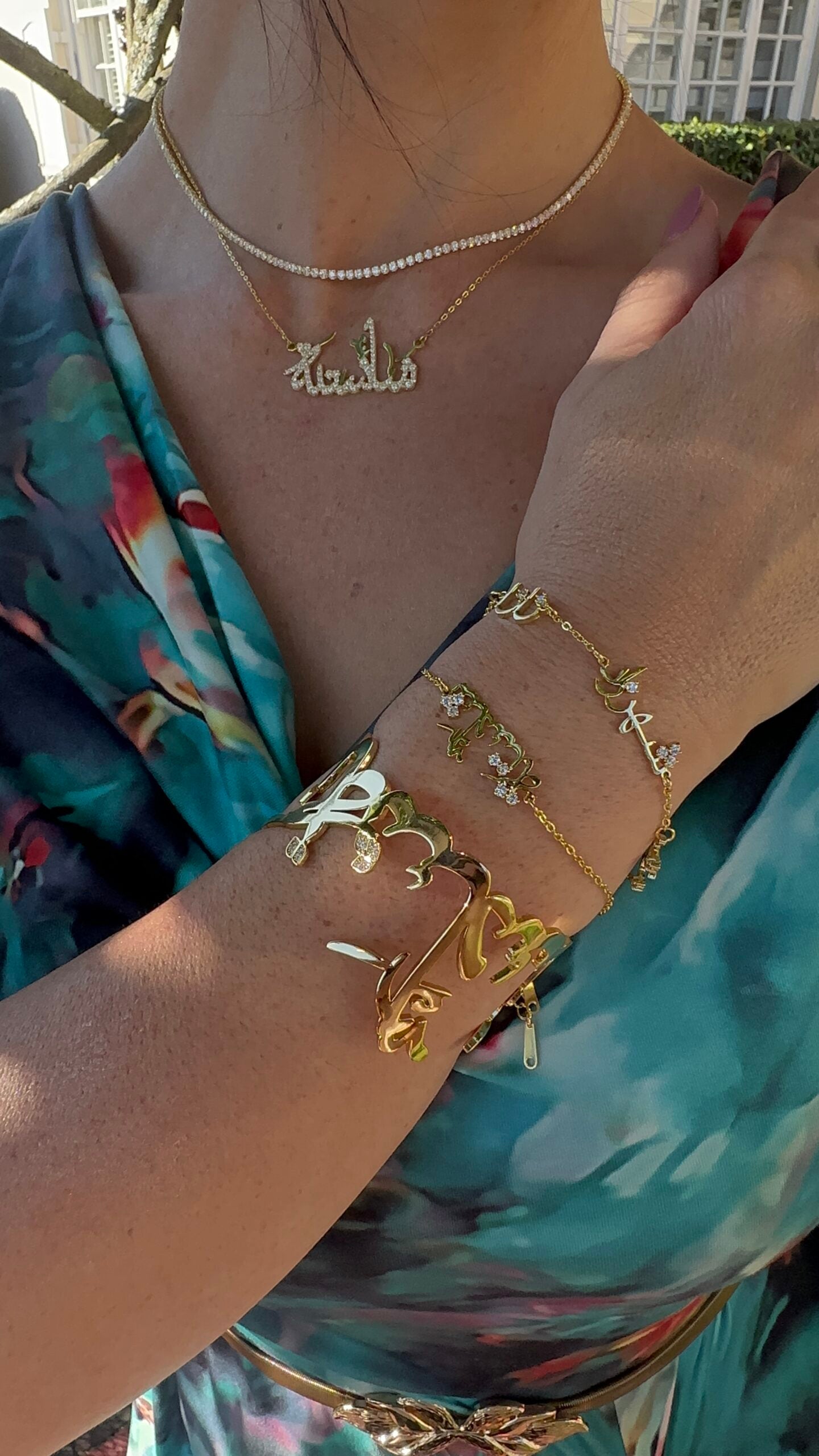 Personalised Pave Calligraphy Tower Cuff (Rose, Silver, Gold)