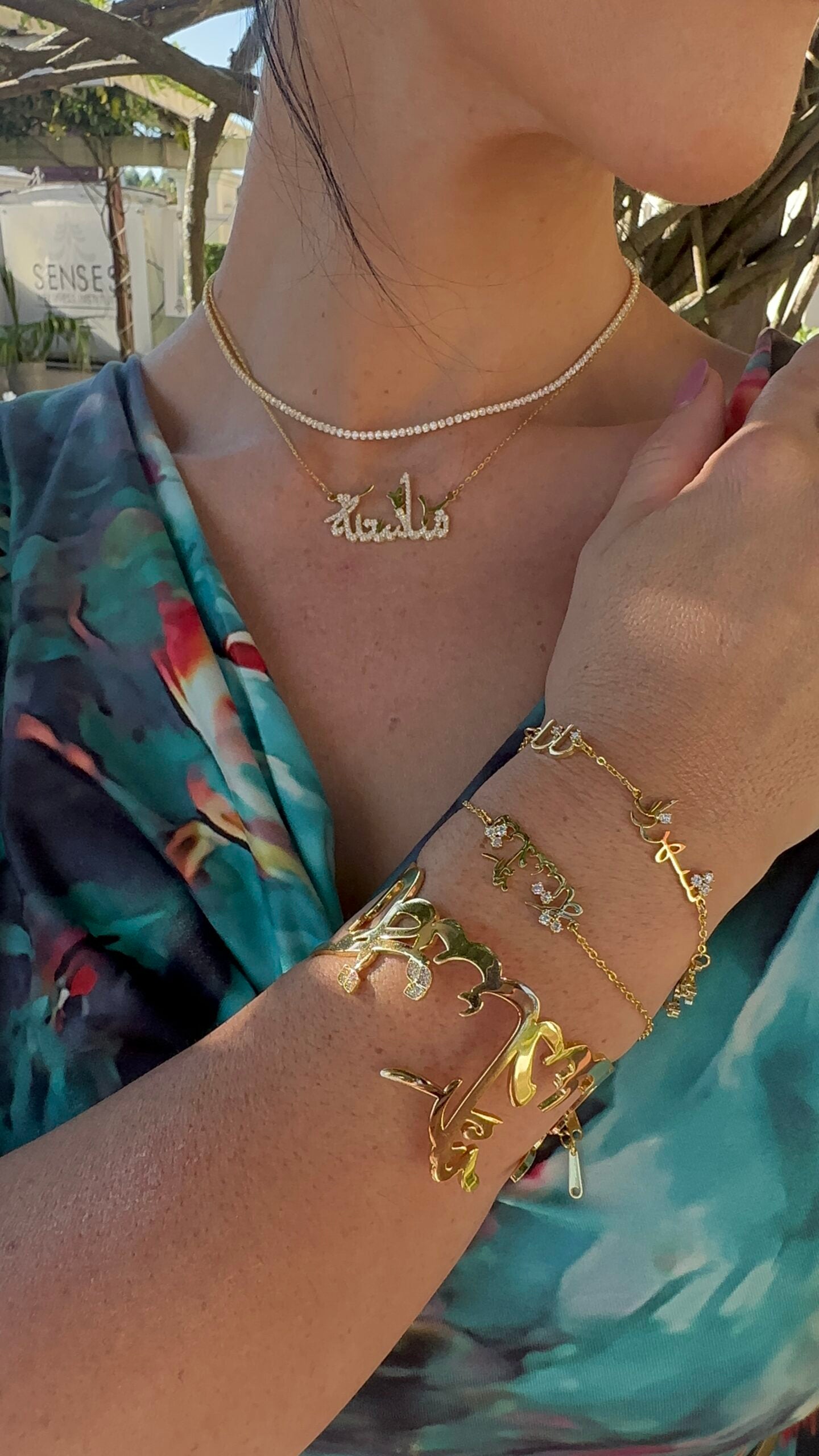 Personalised Triple Luxe Arabic Nameplate Bracelet (Gold, Silver, Rose)