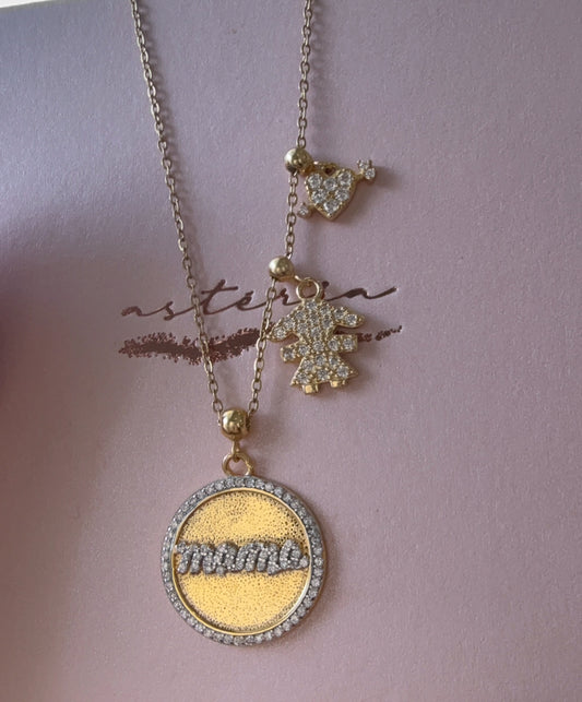 Mothers Day Symbolic Daughter Charm Necklace (925, Vermeil)