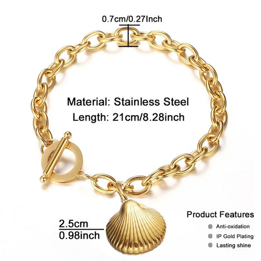 Gold Shell Charm Bracelet (Stainless Steel)