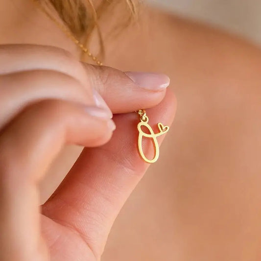Gold Oh My Heart Initial Necklace (Stainless Steel)