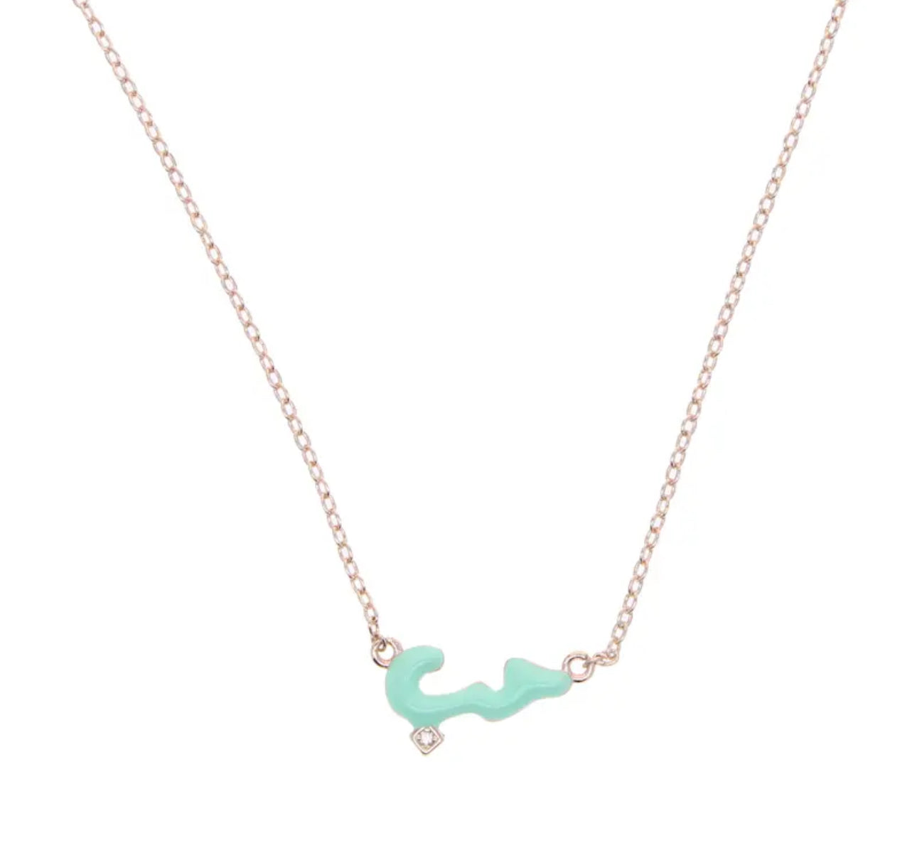 Pastel Habibi Cubic Rose Gold Enamel Necklace (Pink, Blue, Green, White)