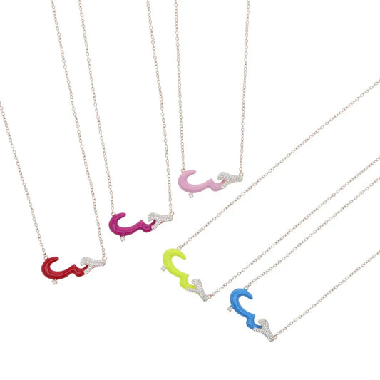 Pave Habibi Enamel Necklace (Red, Magenta, Pink, Yellow, White)