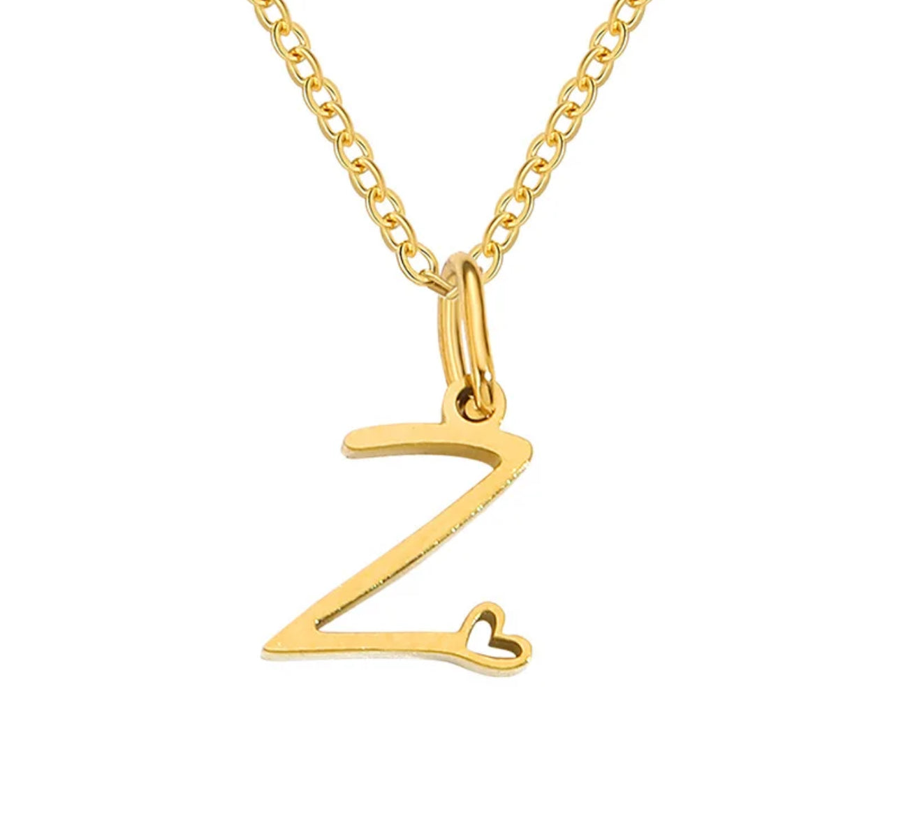 Gold Oh My Heart Initial Necklace (Stainless Steel)