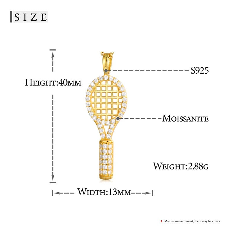 Moissanite Pave Tennis Racket Necklace (925, Vermeil, Gold & Silver)