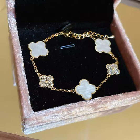 White Pearl Blush Clover Pave Bracelet