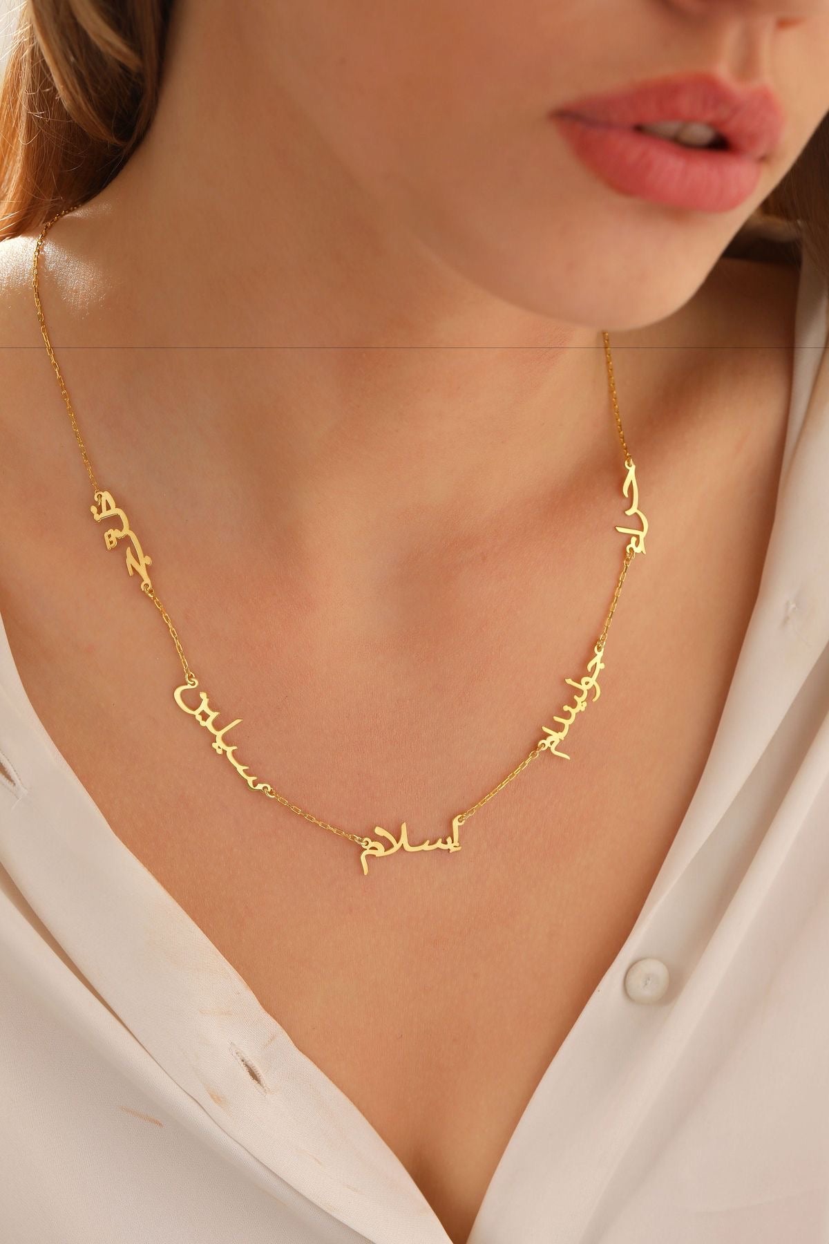 Personalised Quintuple Arabic Nameplate Necklace (Silver, Rose, Gold)