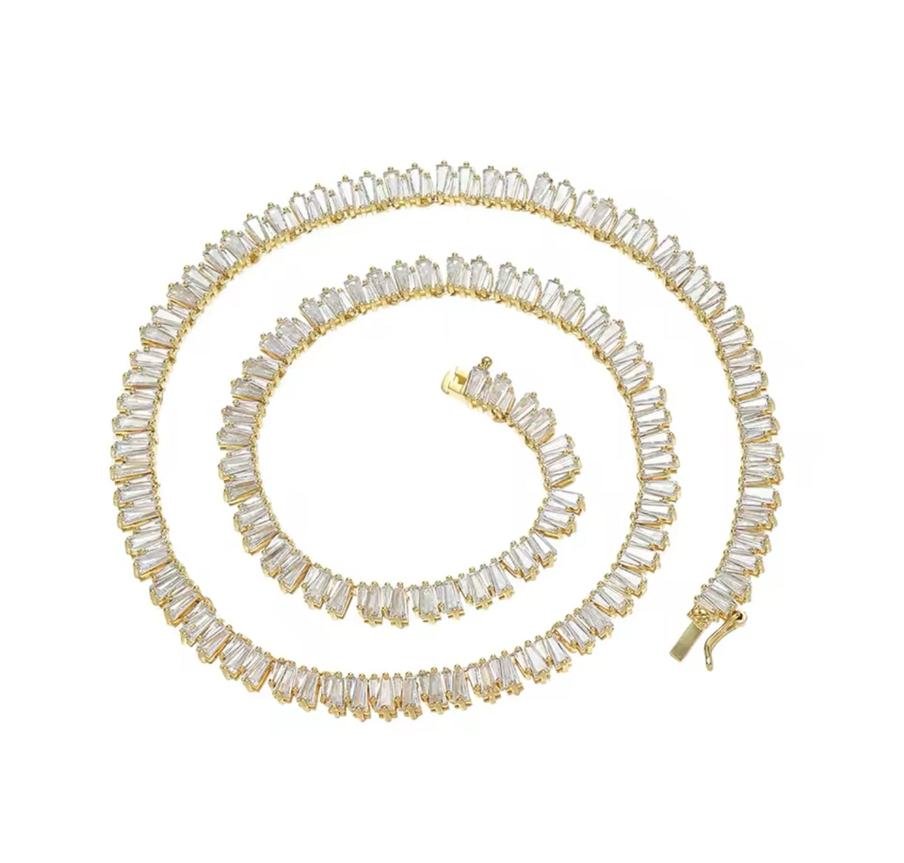 Gold Show Off Baguette Tennis Necklace (40cm/45cm, Mix Metal)