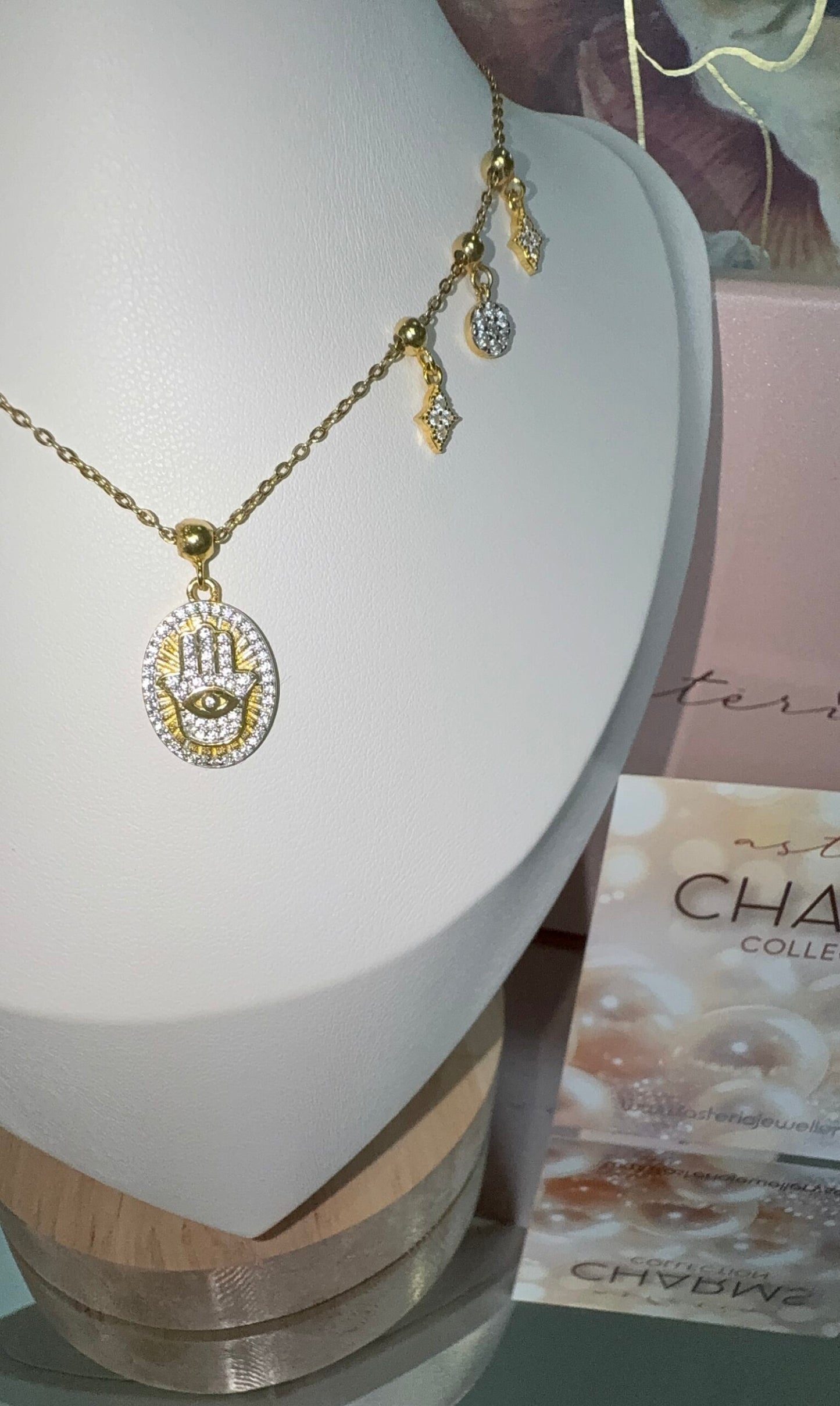 Elite Series Gold Oval Hamsa Hand NSCD Pendant Charm (925, 18k Vermeil)