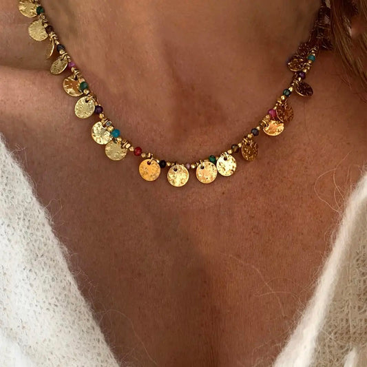 Gold Bohemian Tourmaline Lapis Lazuli Coin Charm Set