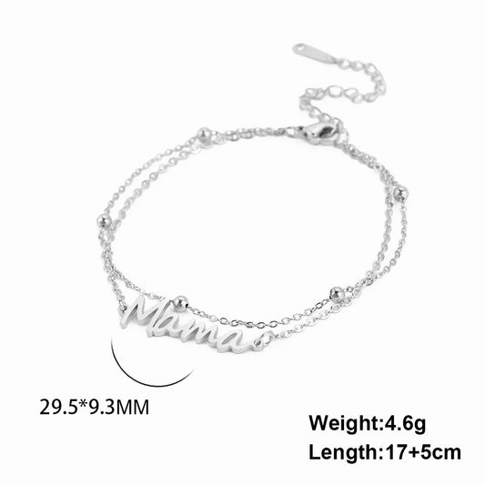 Silver Mama Double Bead Bracelet