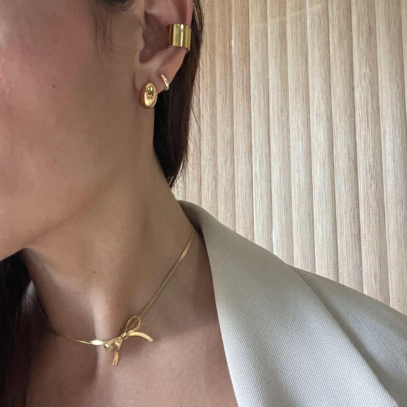 Dainty Sideswept Bow Necklace & Earrings ( Gold, Silver)