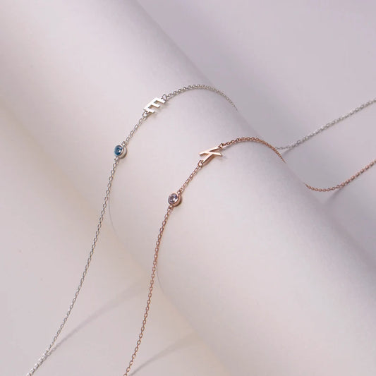 Initial Personalised Birthstone Bracelet (Gold, Silver, Rose)