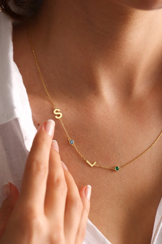 Initial Personalised Birthstone Necklace (Gold, Silver, Rose)