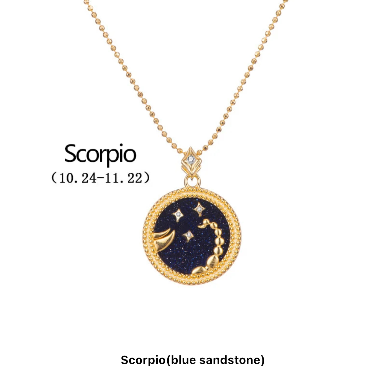 Art Deco Night Sky Glitter Zodiac Necklace (925, Vermeil)