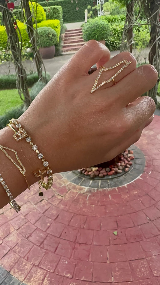 Gold Pave NSCD Palestine Ring (925, Adjustable)