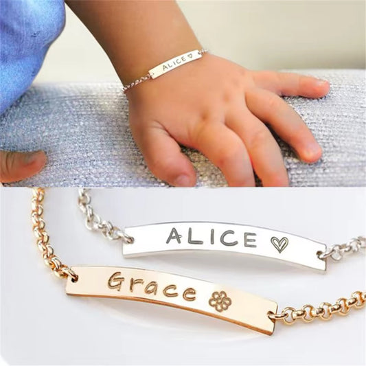 Personalised Kids/Baby Rollo Name Motif Bracelet (Gold, Silver, Rose)