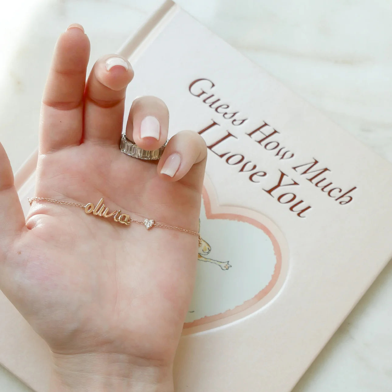 Personalised Baby/Toddler Name Love Moissanite Charm Bracelet (925, Vermeil Gold, Silver, Rose)