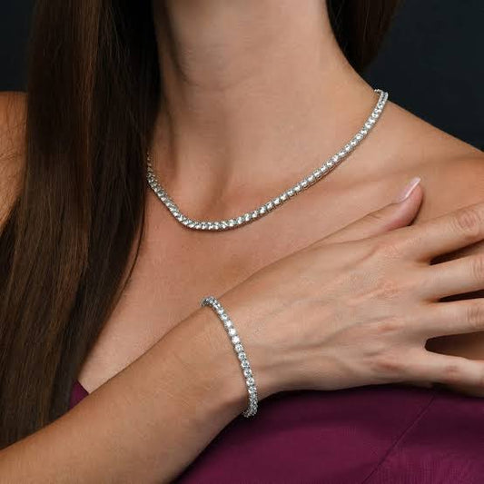 Silver Softlock 3mm Tennis Earring, Necklace & Bracelet Set (925)