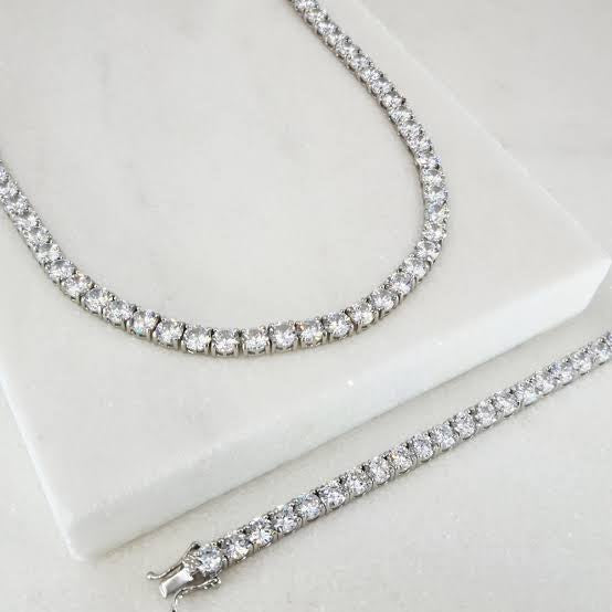 Silver Softlock 3mm Tennis Earring, Necklace & Bracelet Set (925)