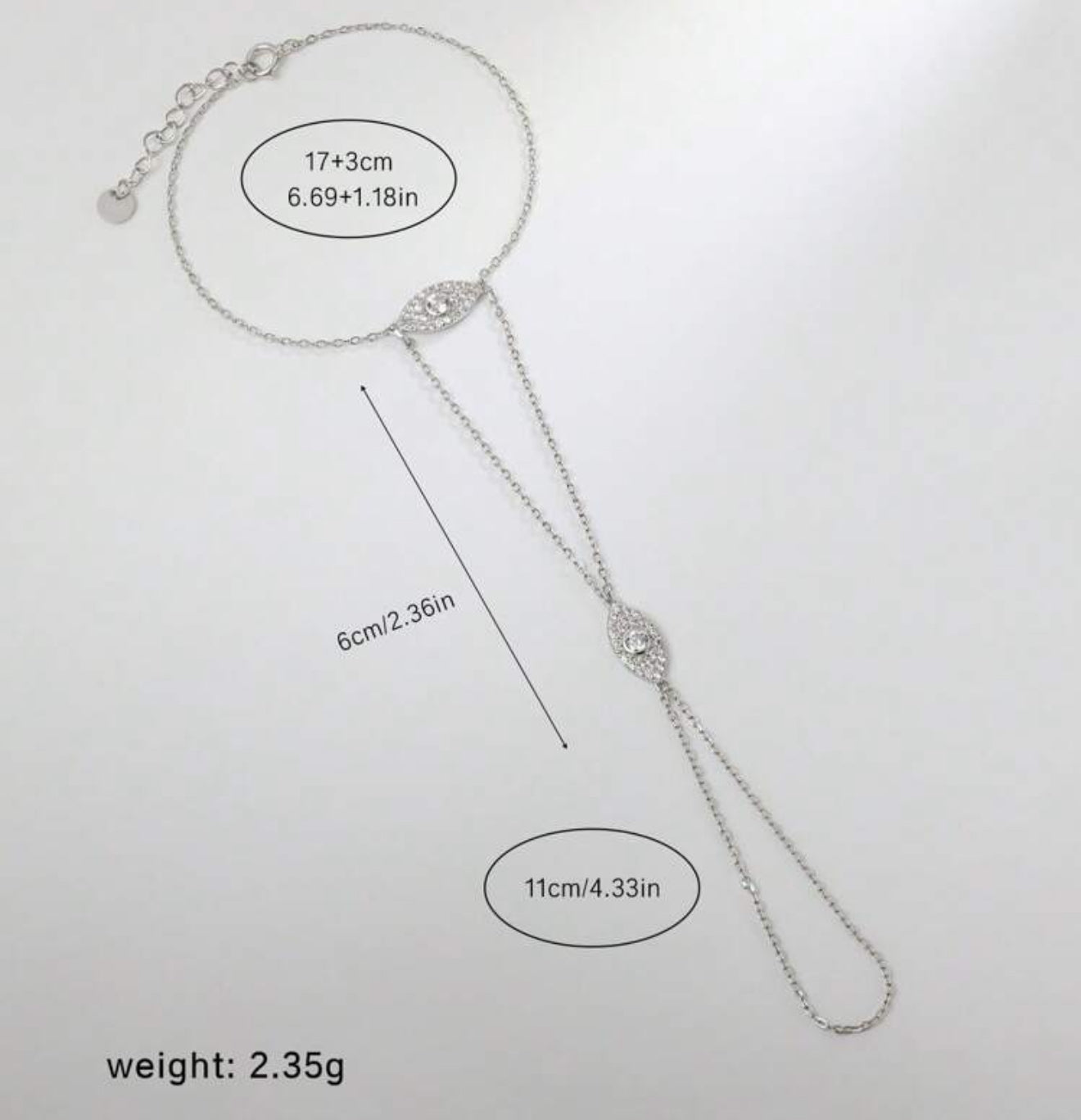 Silver Evil Eye Pave Hand Drape Chain (925, Vermeil)