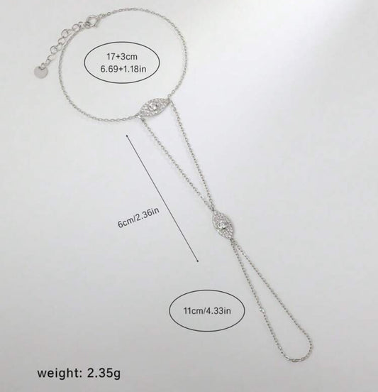 Silver Evil Eye Pave Hand Drape Chain (925, Vermeil)