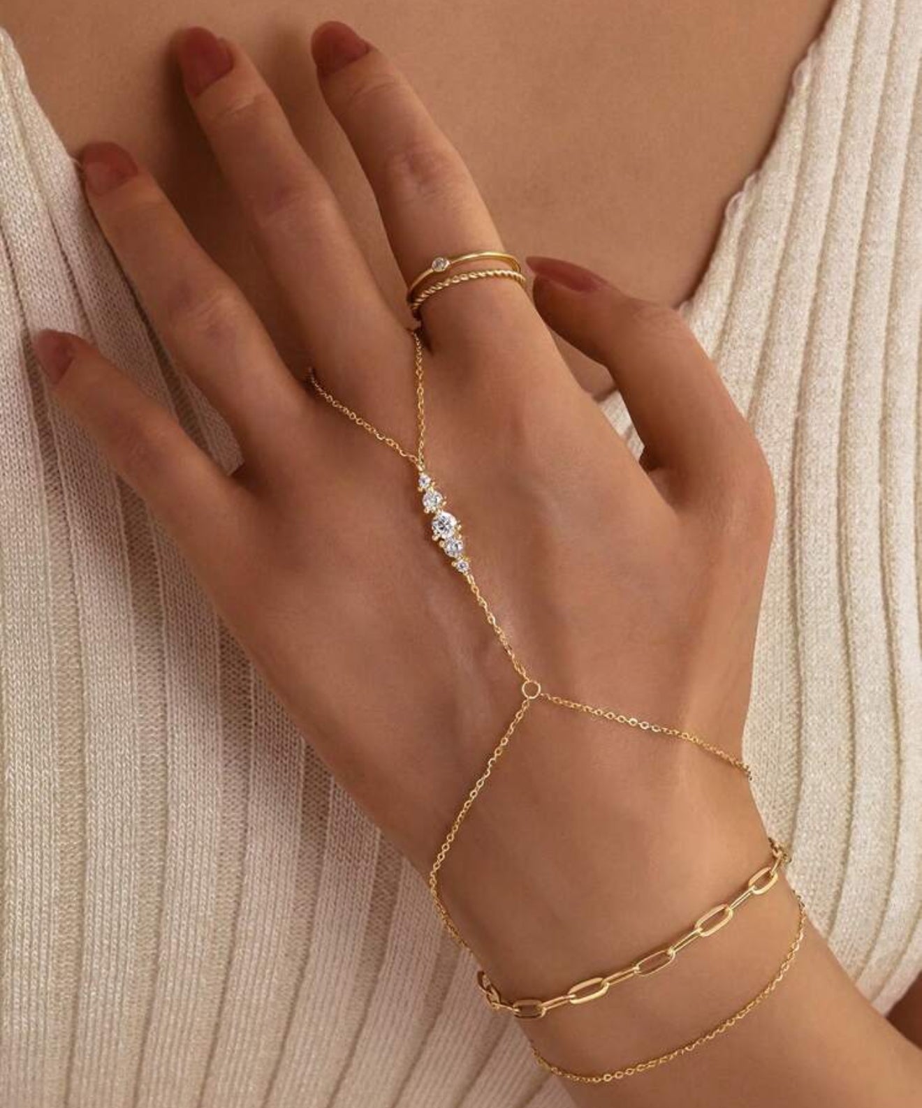 Gold Nscd Hand Chain Bracelet (925, 18k Gold Vermeil)