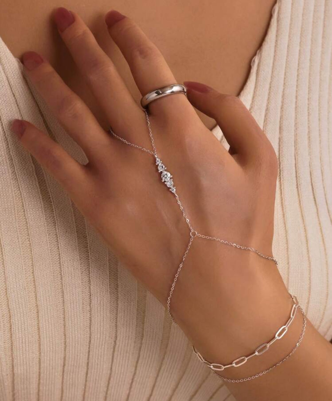 Silver Nscd Hand Chain Bracelet (925, Vermeil)