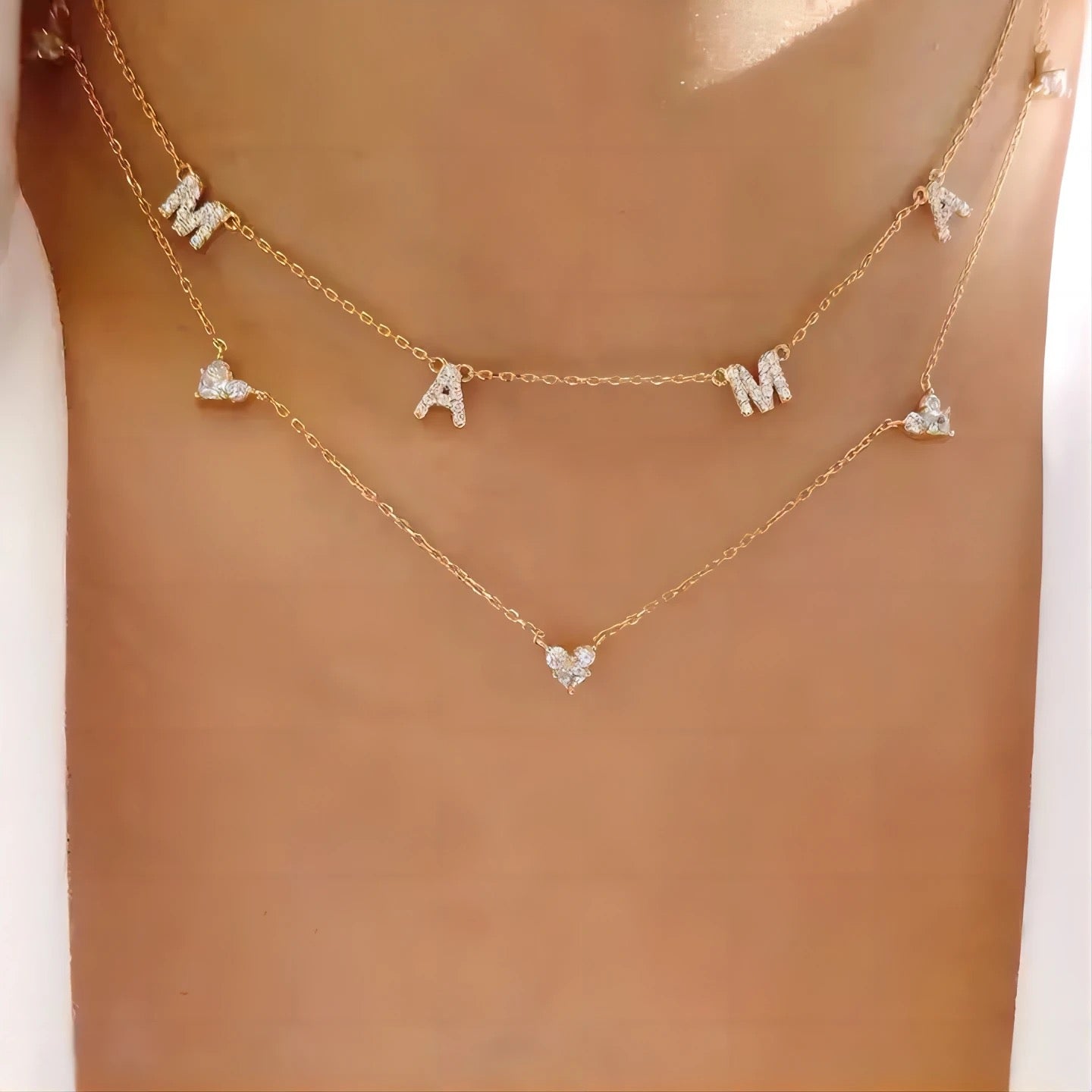 Gold Pave Mama Drop Initial Necklace (925)