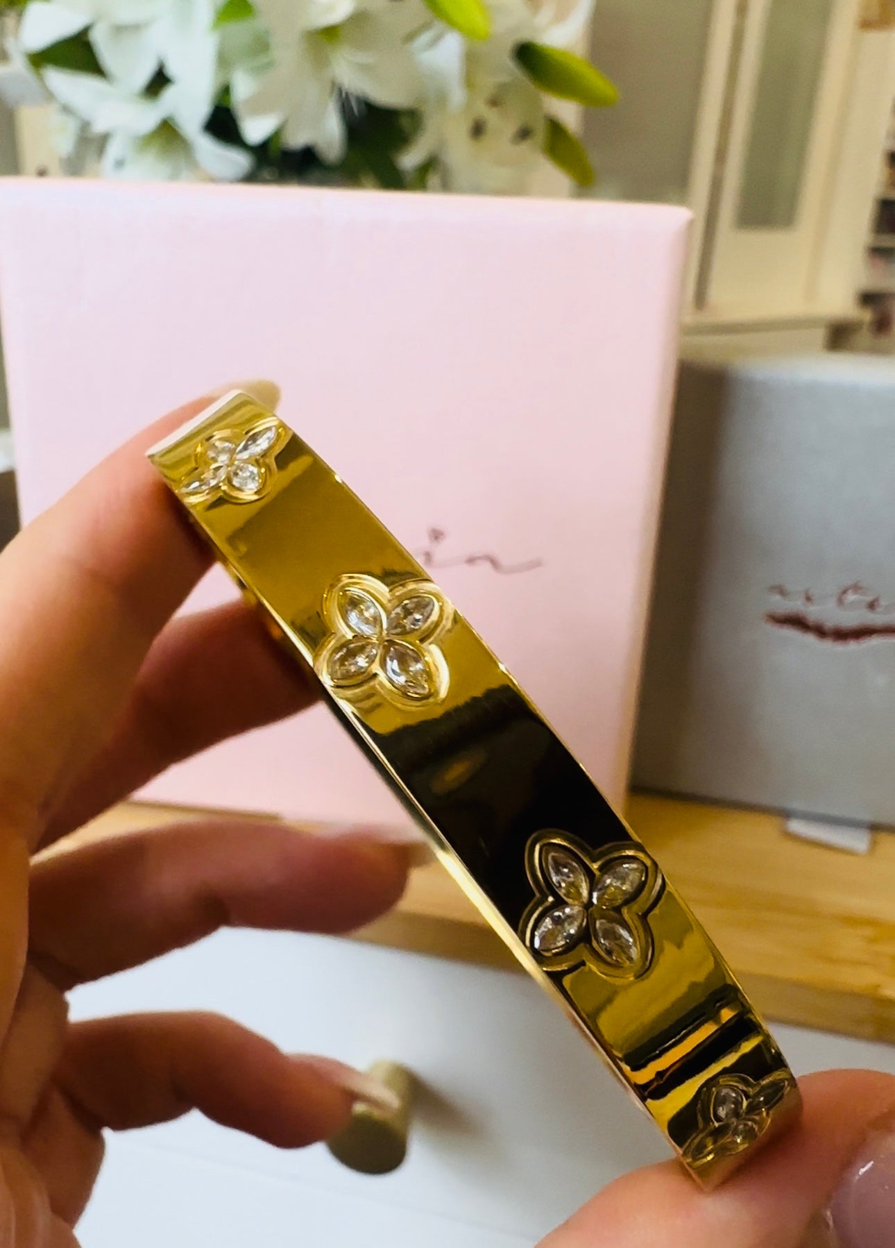 Gold Floral Marquise Waterproof Bangle