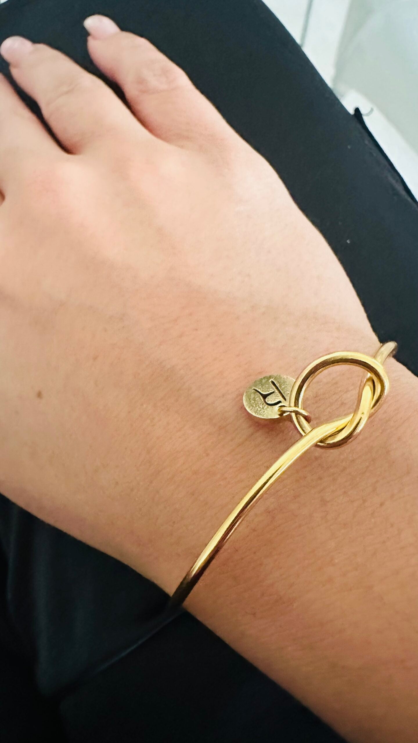 Gold Infinity Knot Laser Cut Initial Bangle (Adjustable)