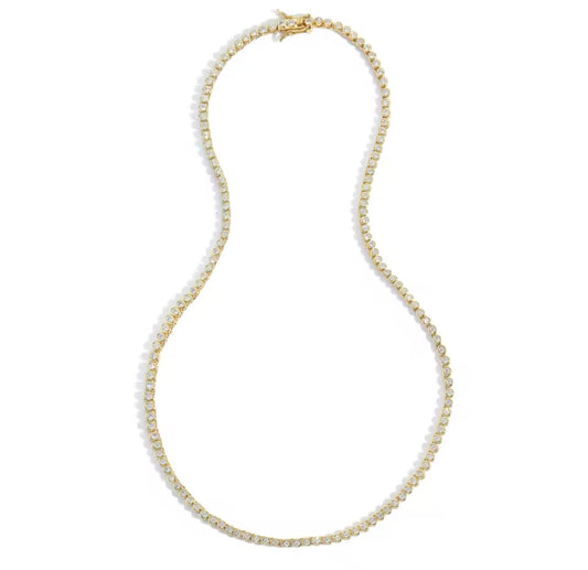 Gold 2mm Brilliant Bezel Tennis Necklace (Mix Metal, 40/45cm)