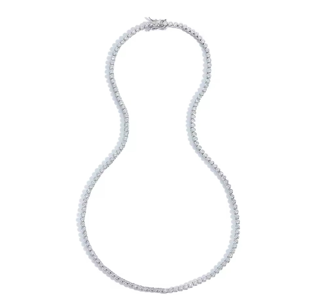 Silver 2mm Classic Brilliant Bezel Tennis Necklace (Mix Metal, 40/45cm)