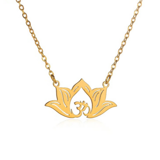 Gold Floating Lotus Aum Necklace (Gold, Silver, Rose)