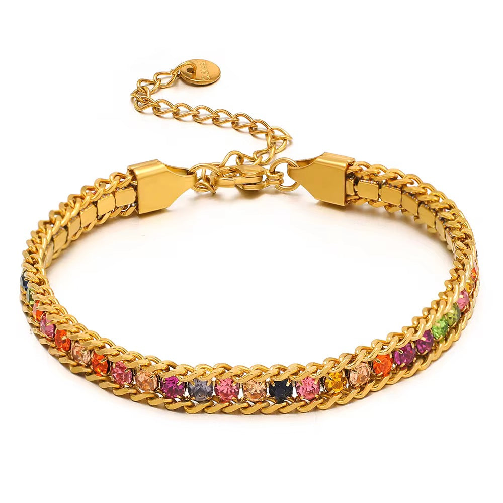Gold & Multi Colour Cuban Sparkle Edge Bracelet