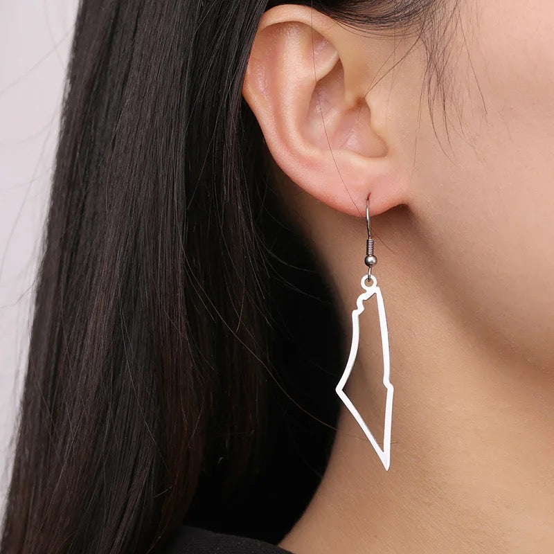 Silver Palestine Forever Map Earrings