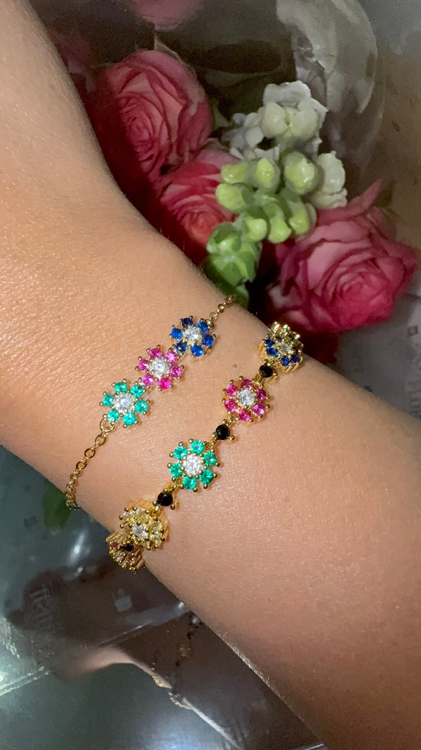 Alexis Floral Layer Bracelet (Mix Metal, 18k Gold Plating)