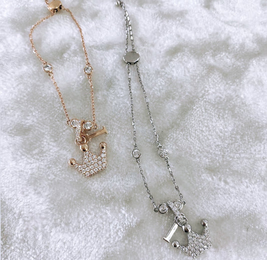 Personalised Baby/Toddler Tiara Initial Charm Moissanite Bracelet (14k, Gold, Silver, Rose)