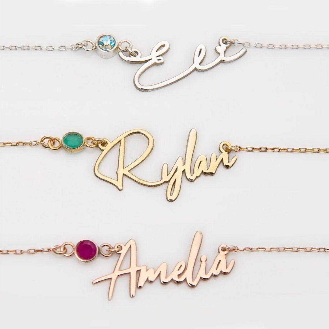 Personalised Birthstone Nameplate Bracelet (Gold, Silver, Rose)