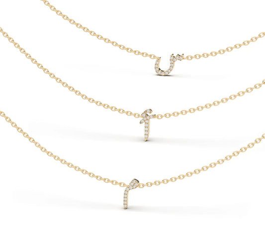 18k Arabic Initial Lab Diamond Necklace (White, Rose, Yellow)