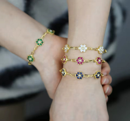 Gold Alexis Paperclip Bracelet (Blue, White, Green, Pink)