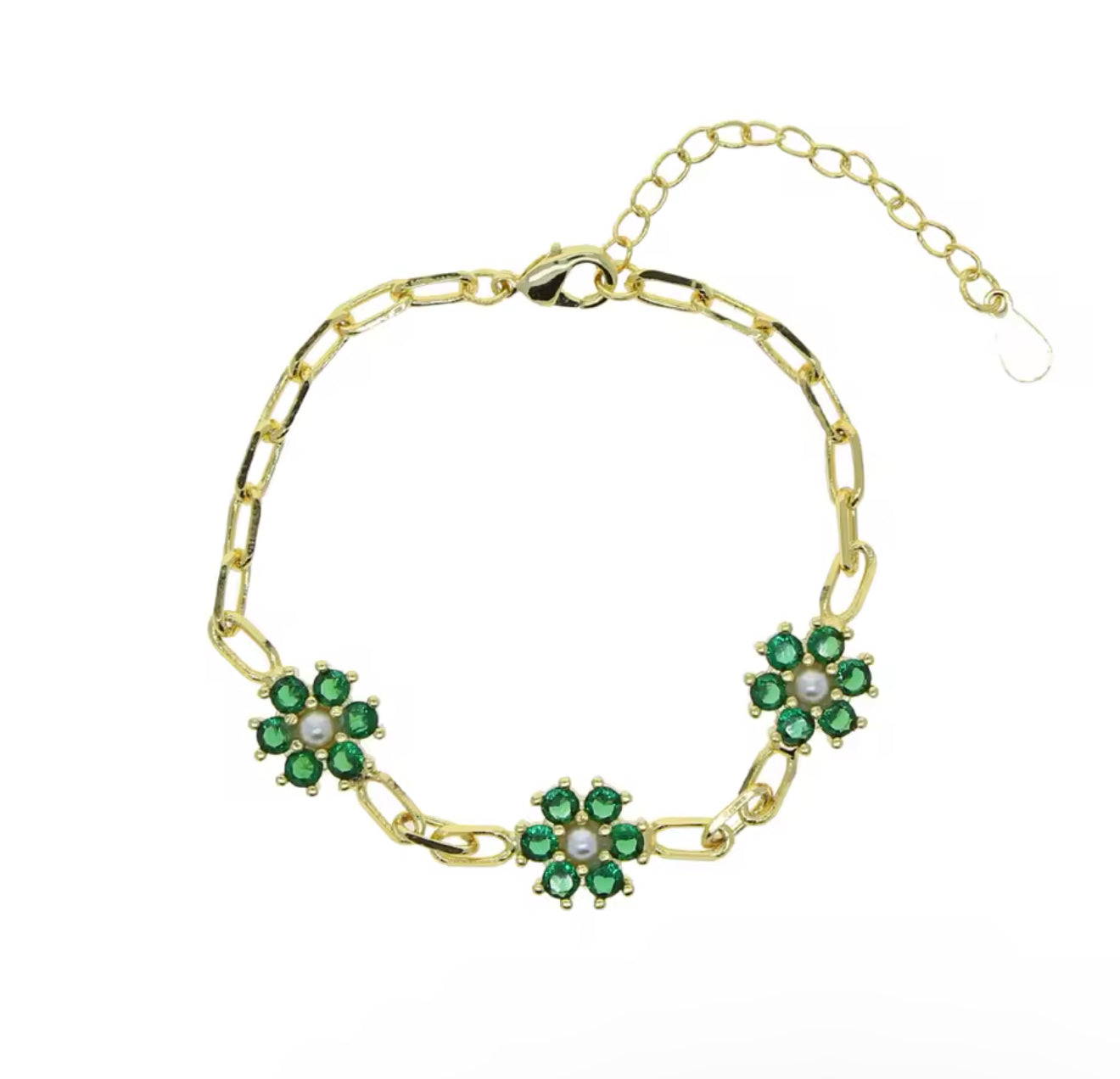 Gold Alexis Paperclip Bracelet (Blue, White, Green, Pink)